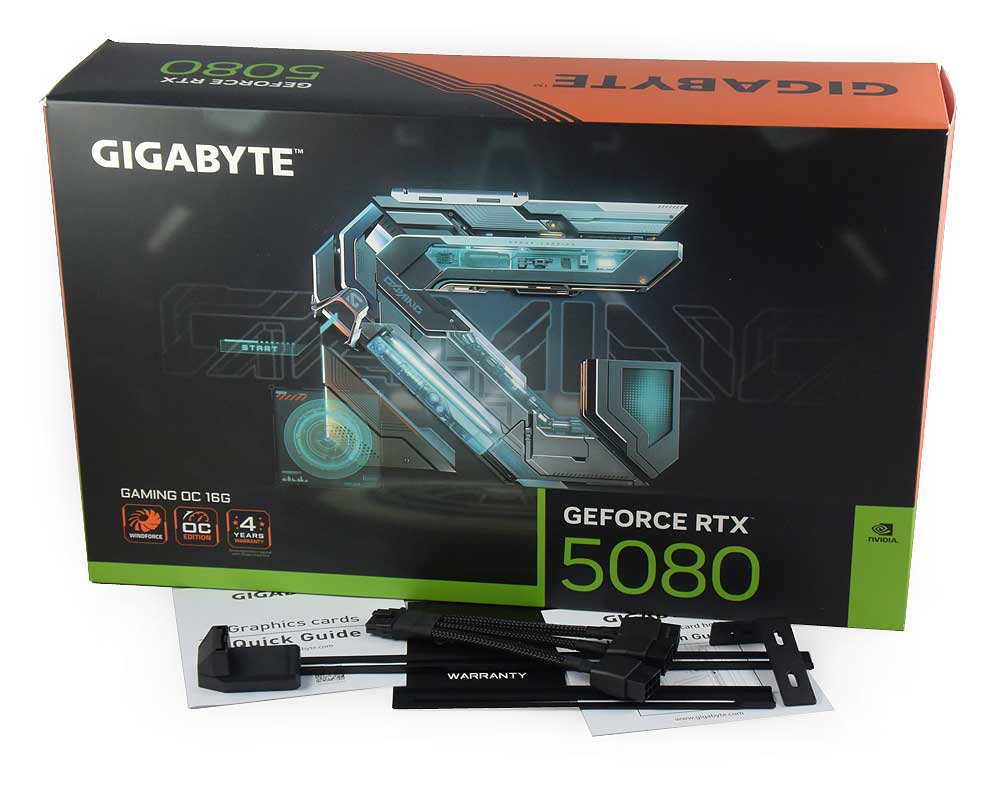 Pro zvětšení klikni Gigabyte RTX 5080 GAMING OC 16G; balení