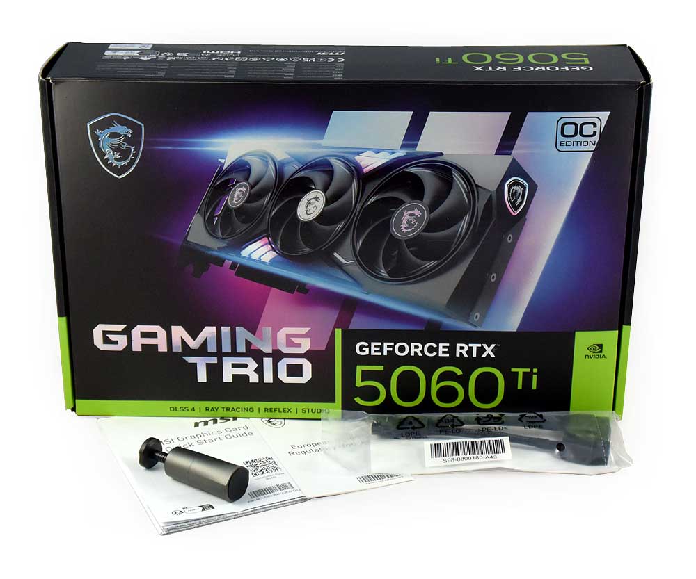 Pro zvětšení klikni MSI RTX 5060 Ti 16G GAMING TRIO OC; balení