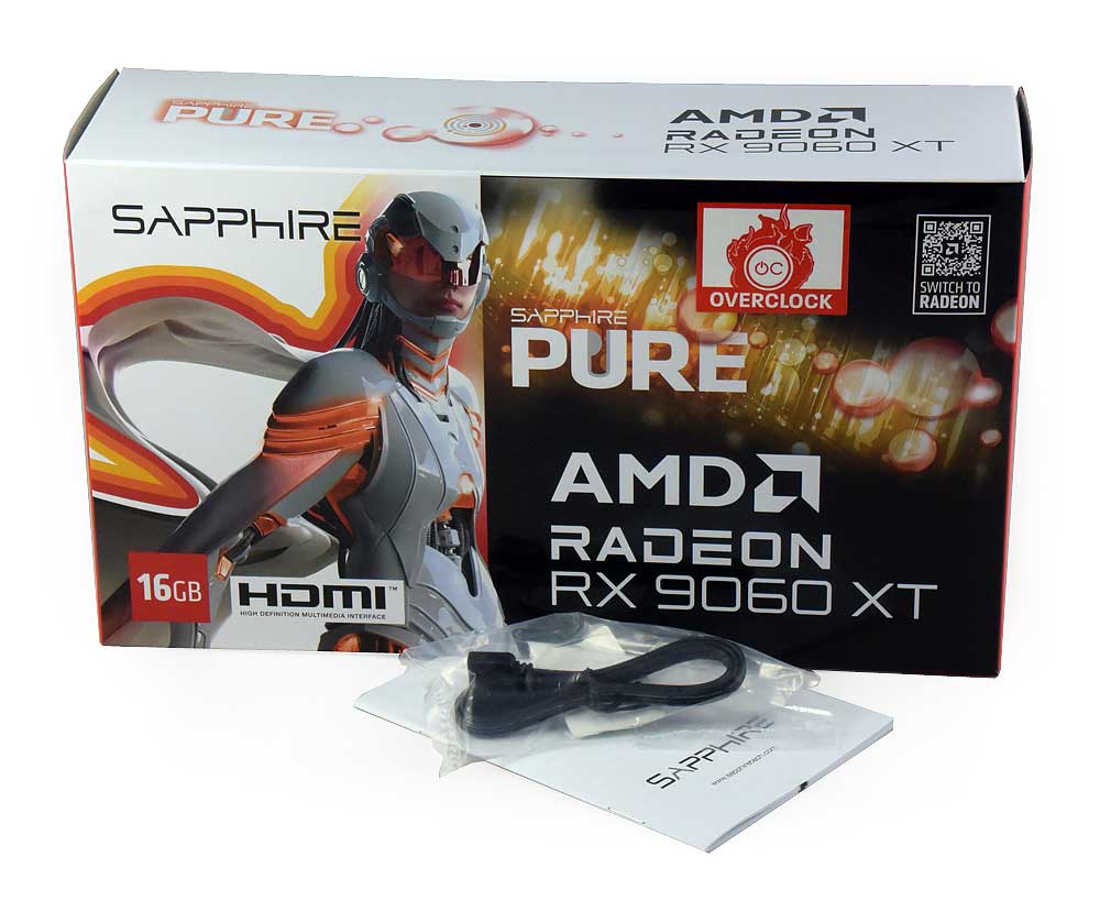 Pro zvětšení klikni Sapphire PURE RX 9060 XT Gaming OC 16G; balení