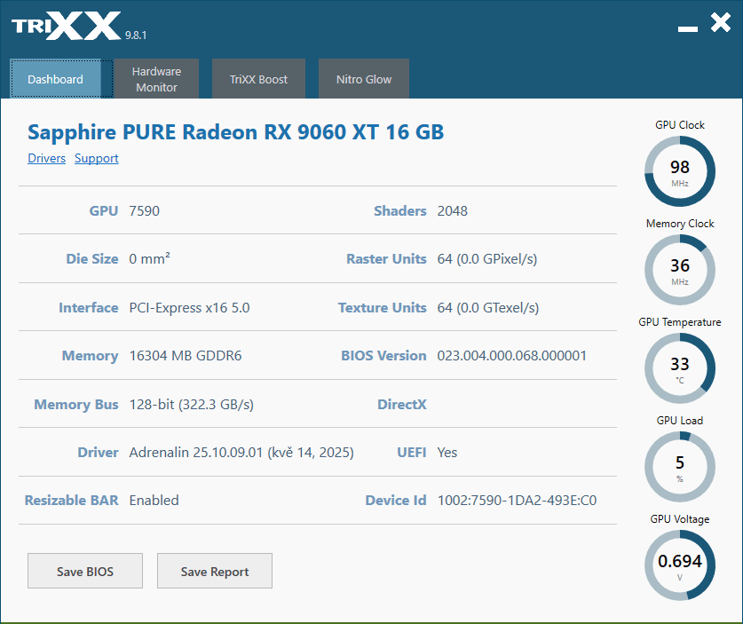 Sapphire TriXX; Dashboard