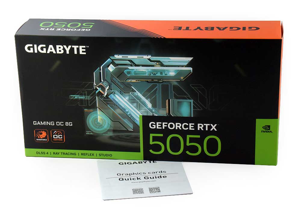 Pro zvětšení klikni Gigabyte RTX 5050 GAMING OC 8G; balení