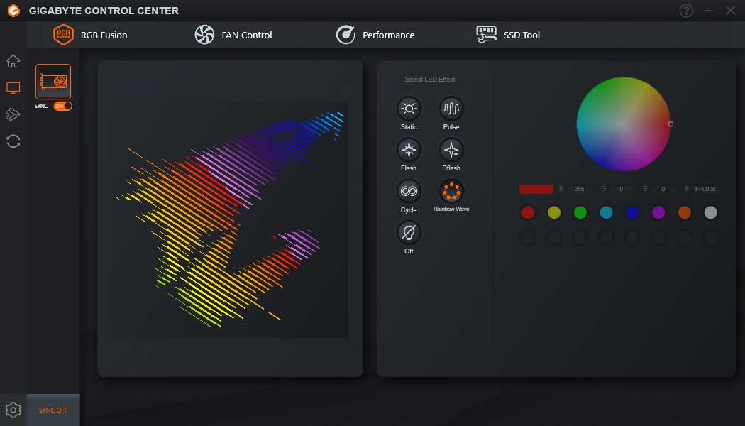 Pro zvětšení klikni Gigabyte Control Center; RGB Fusion