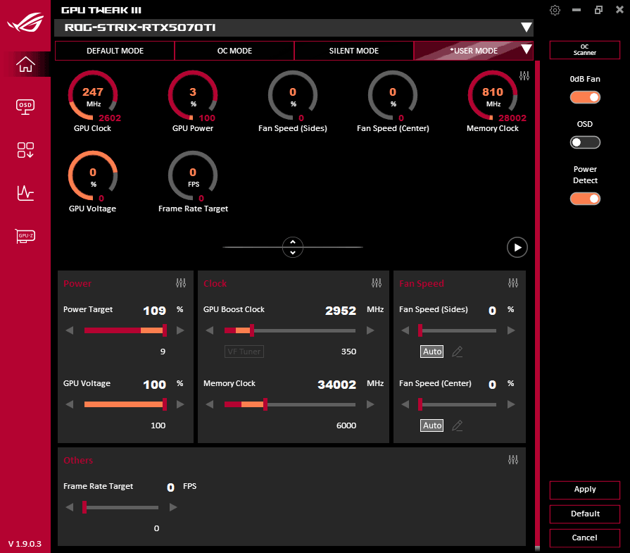 Asus STRIX RTX 5070 Ti O16G Gaming; přetaktování