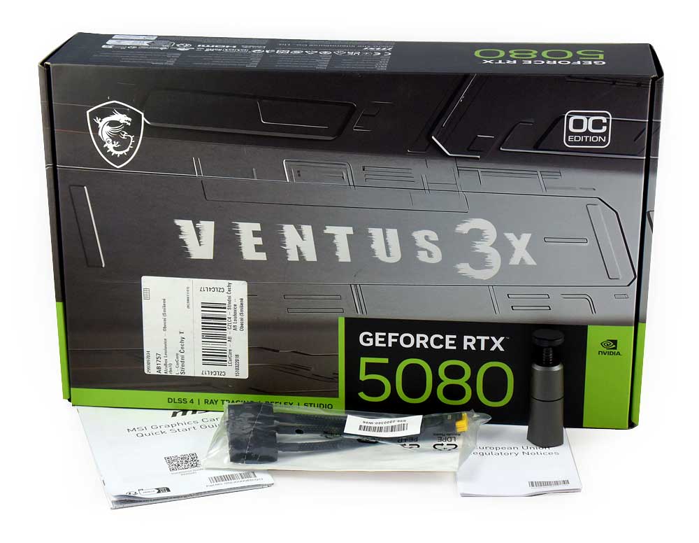 Pro zvětšení klikni MSI RTX 5080 16G VENTUS 3X OC PLUS; balení