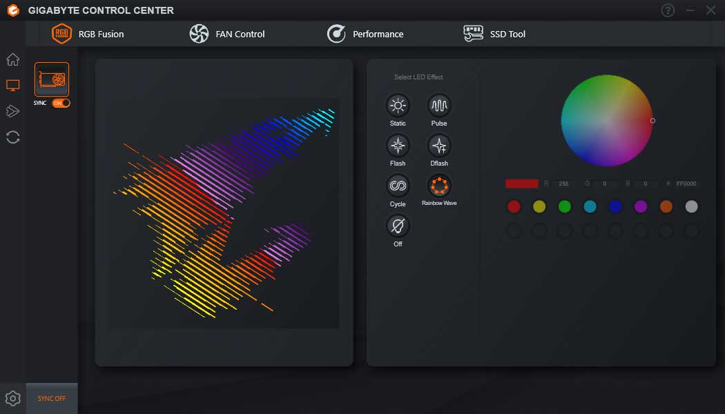 Pro zvětšení klikni Gigabyte Control Center; RGB Fusion
