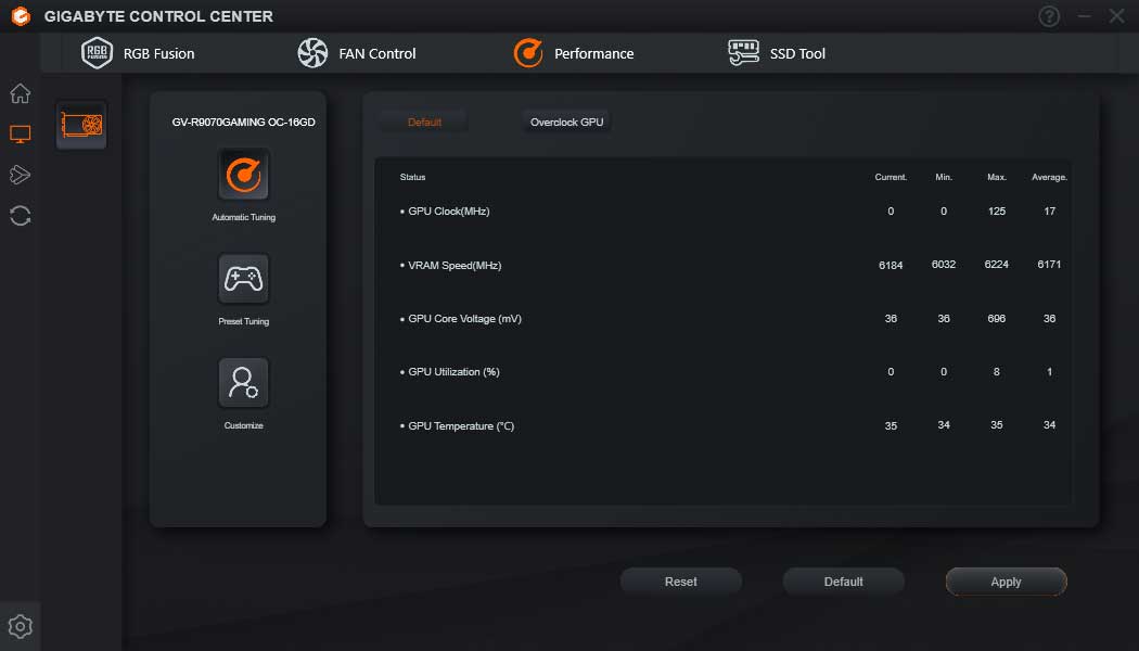 Gigabyte Control Center; Performance