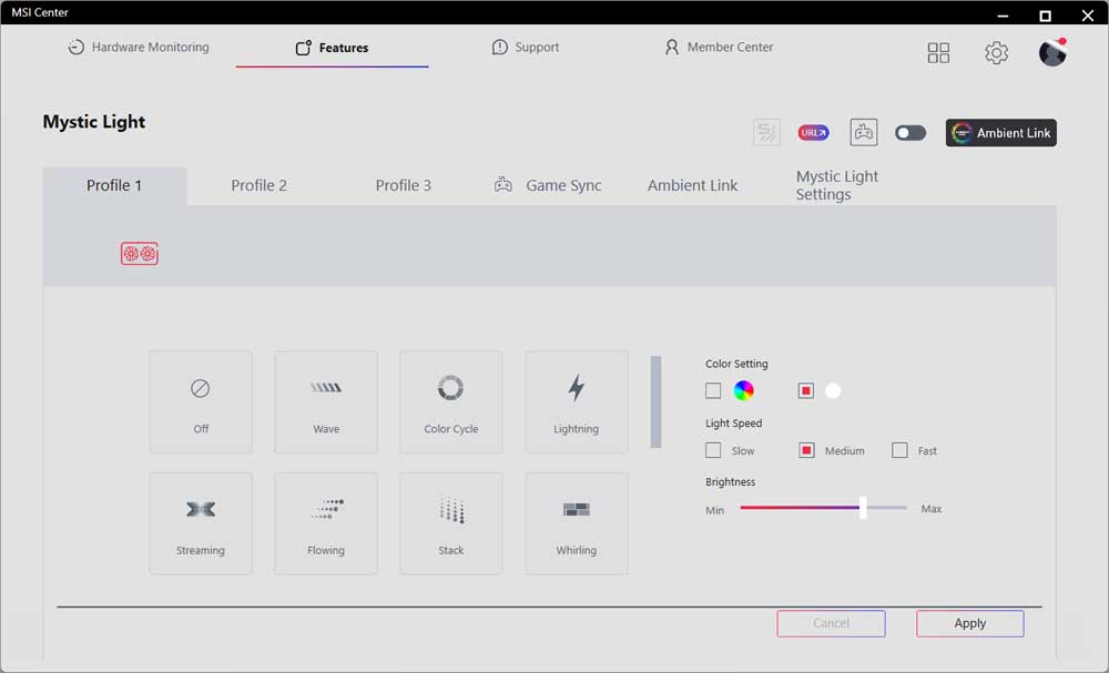 MSI Center; Mystic Light