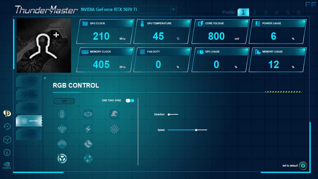 PALiT RTX 5070 Ti GamingPro-S OC 16G; ThunderMaster - RGB CONTROL