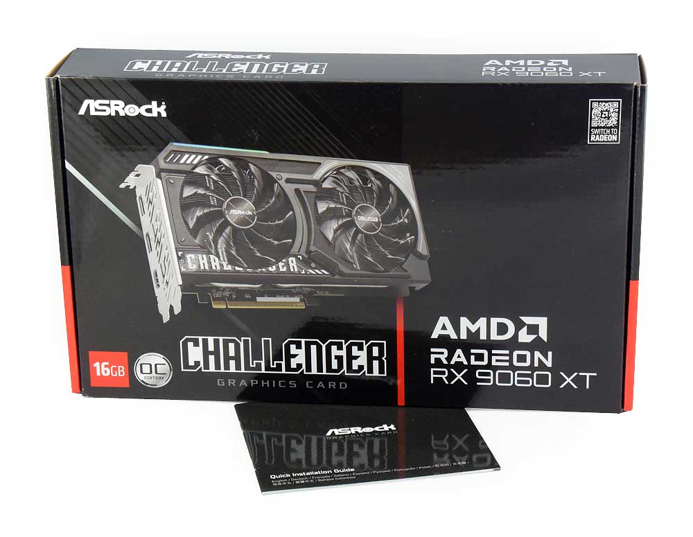 Pro zvětšení klikni ASRock RX 9060 XT Challenger 16G OC; balení