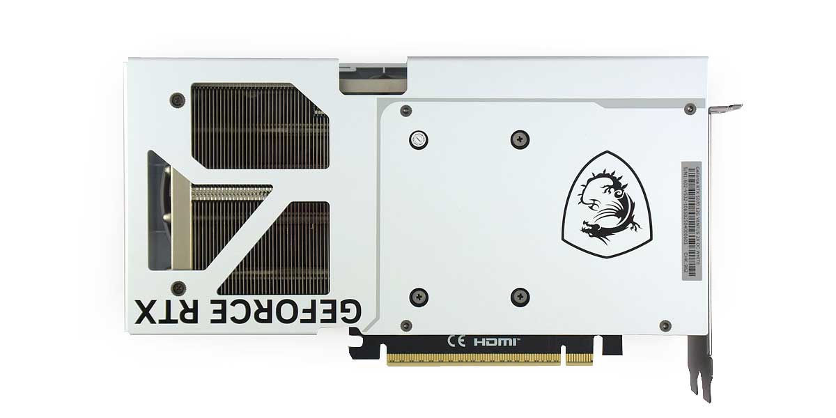 Pro zvětšení klikni MSI RTX 5070 12G VENTUS 2X OC WHITE; zadní strana