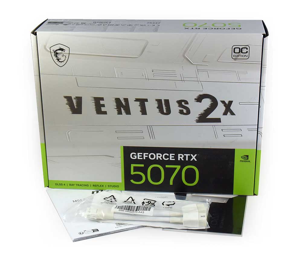 Pro zvětšení klikni MSI RTX 5070 12G VENTUS 2X OC WHITE; balení