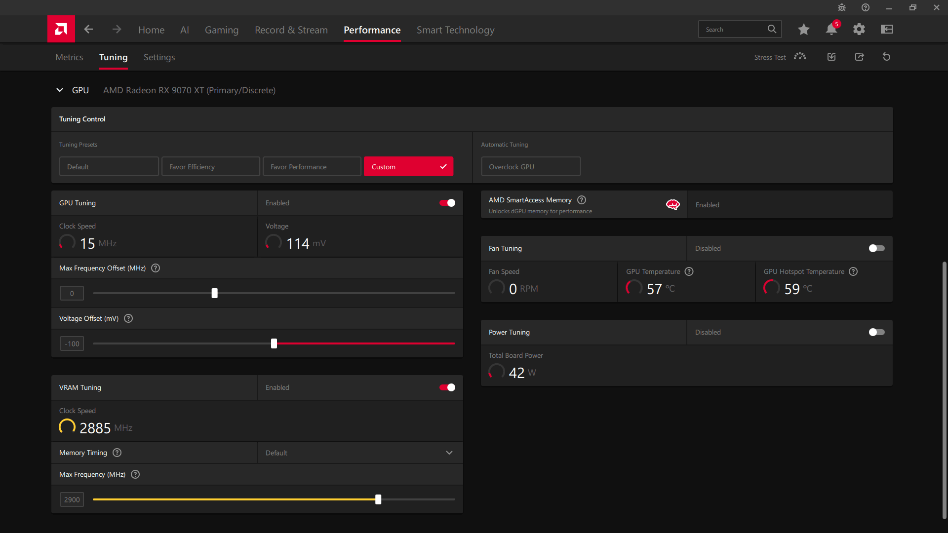 ASRock RX 9070 XT Steel Legend Dark 16G; ASAE přetaktování