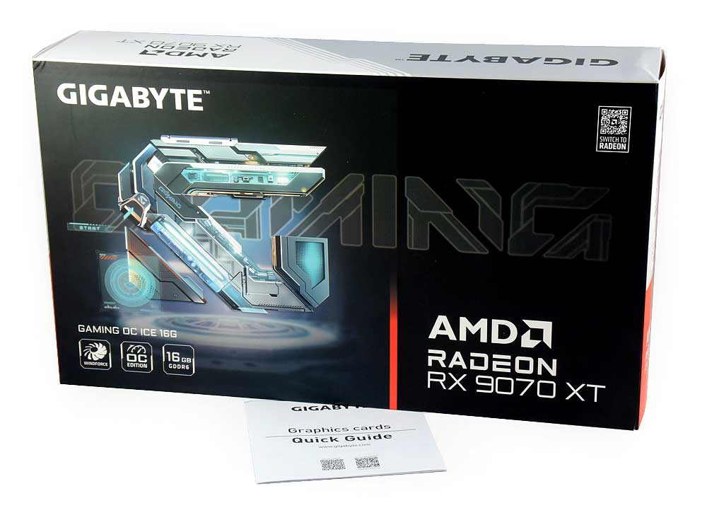 Pro zvětšení klikni Gigabyte RX 9070 XT GAMING OC ICE 16G; balení