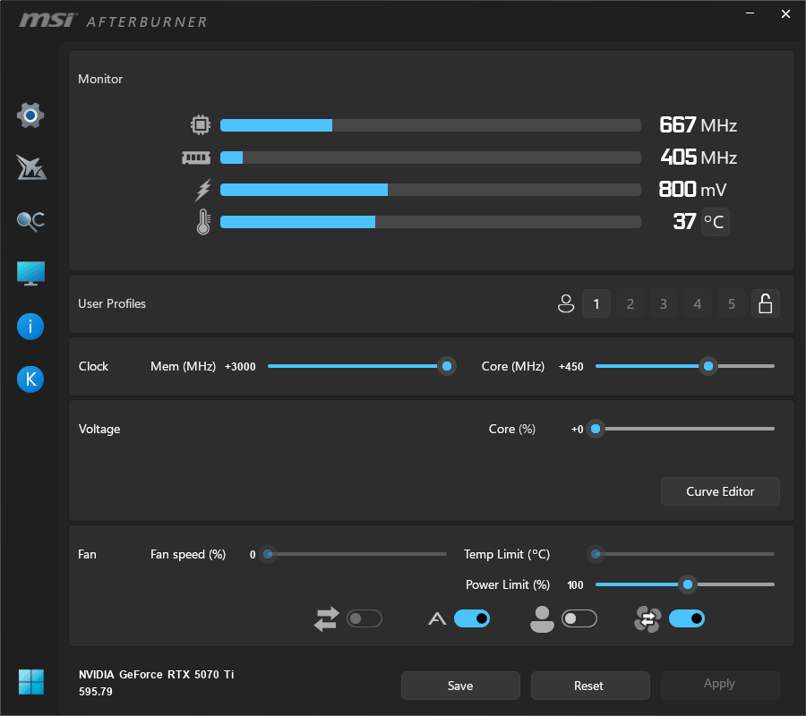 Gigabyte RTX 5070 Ti GAMING OC 16G; přetaktování