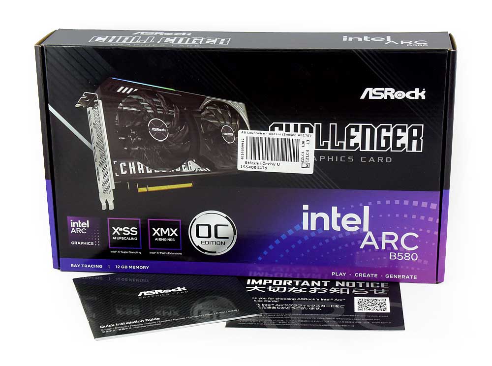 Pro zvětšení klikni ASRock ARC B580 Challenger 12G OC; balení