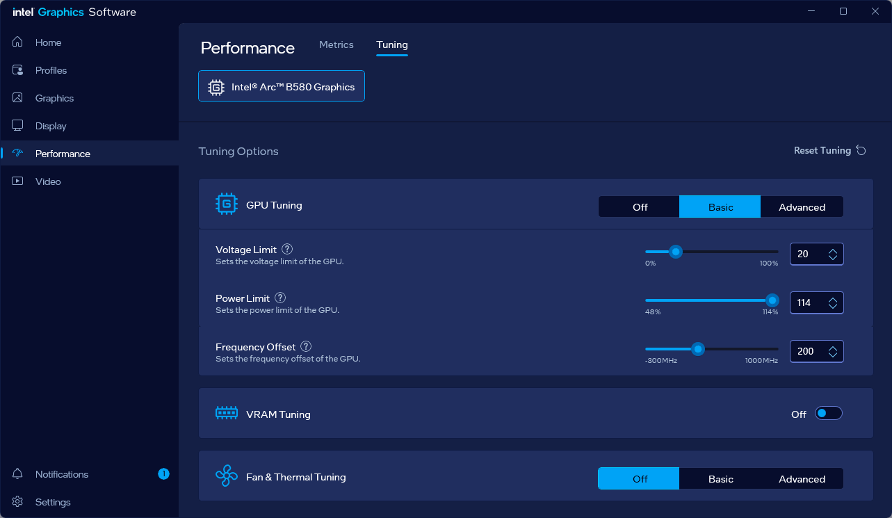 ASRock ARC B580 Challenger 12G OC; Intel Graphics Software přetaktování