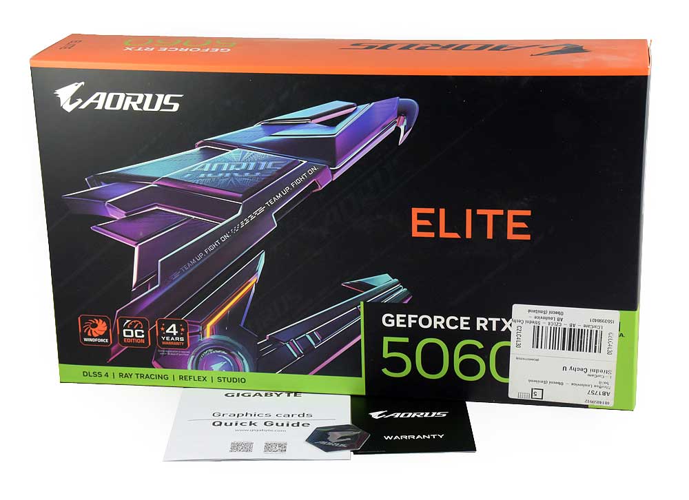 Pro zvětšení klikni Gigabyte AORUS RTX 5060 ELITE 8G; balení