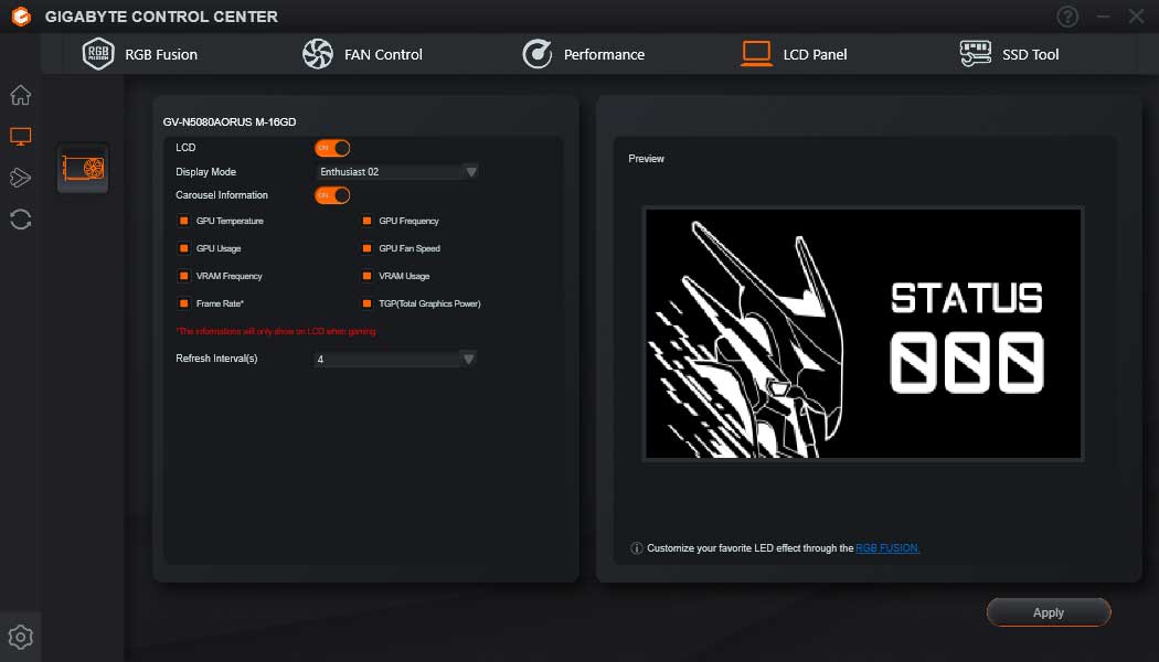 Gigabyte Control Center; LCD Edge View