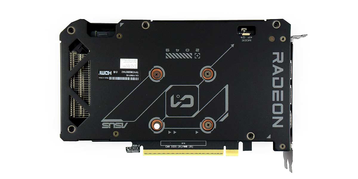 Asus DUAL RX 9060 XT 16G; zadní strana