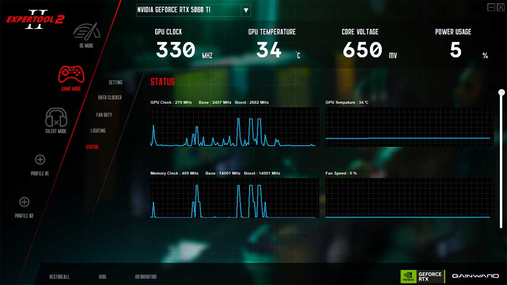 Gainward RTX 5060 Ti PYTHON III OC 16G; ExperTool - STATUS