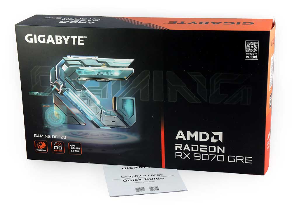 Pro zvětšení klikni Gigabyte RX 9070 GRE GAMING OC 12G; balení