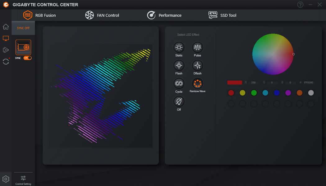 Pro zvětšení klikni Gigabyte Control Center; RGB Fusion