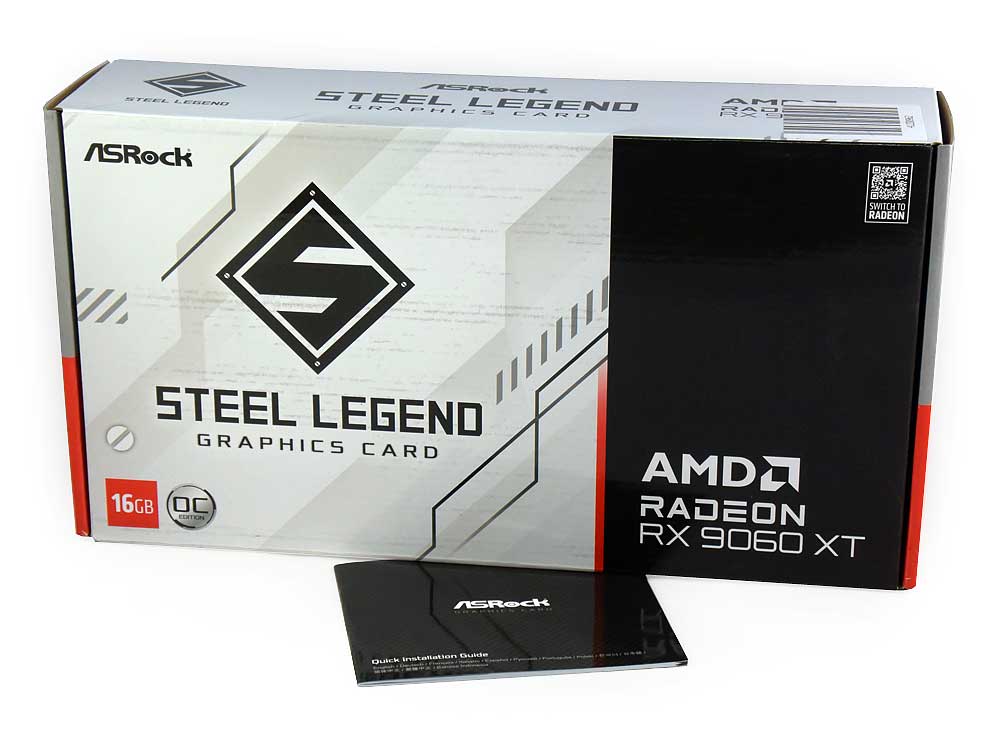 Pro zvětšení klikni ASRock RX 9060 XT Steel Legend OC 16G; balení