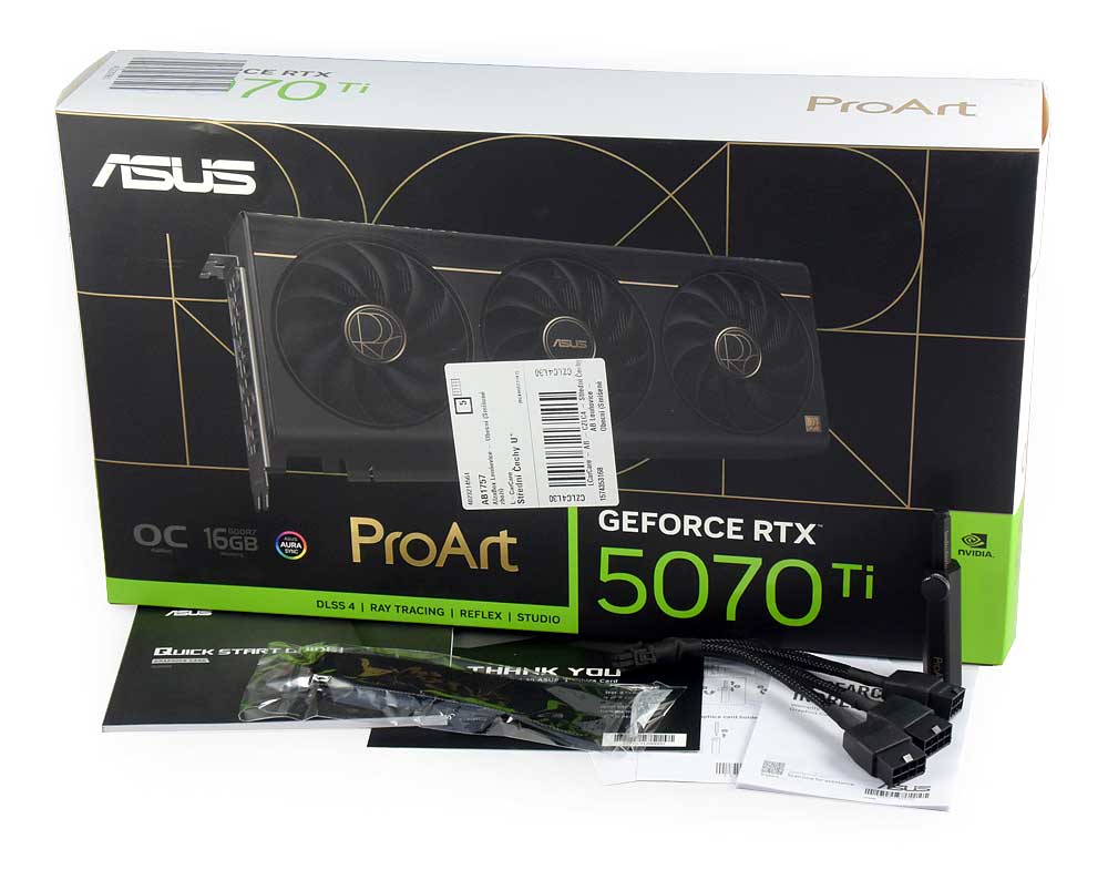 Pro zvětšení klikni Asus ProArt RTX 5070 Ti O16G; balení