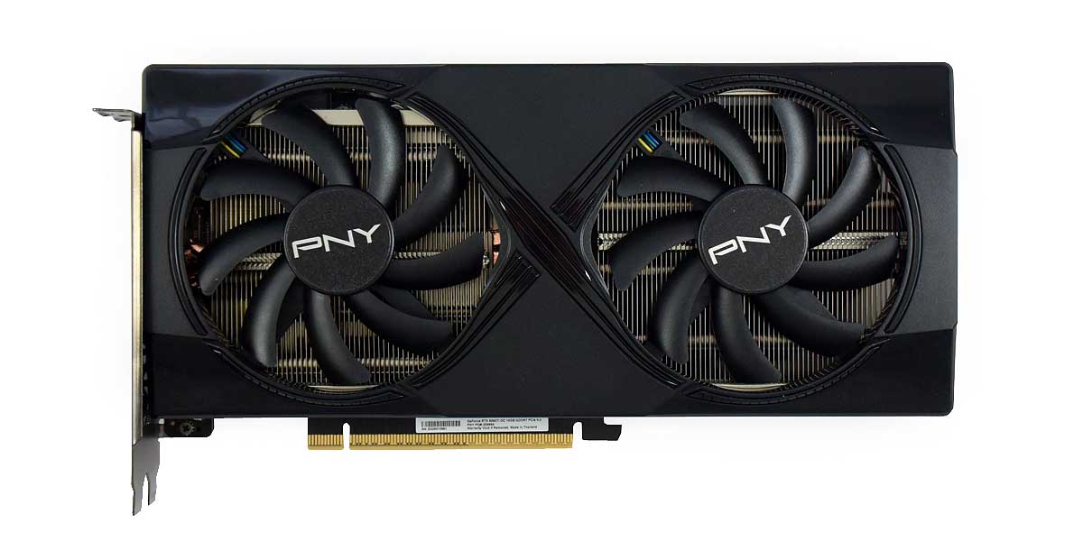 Pro zvětšení klikni PNY RTX 5060 Ti 16G OC Dual Fan; čelní strana