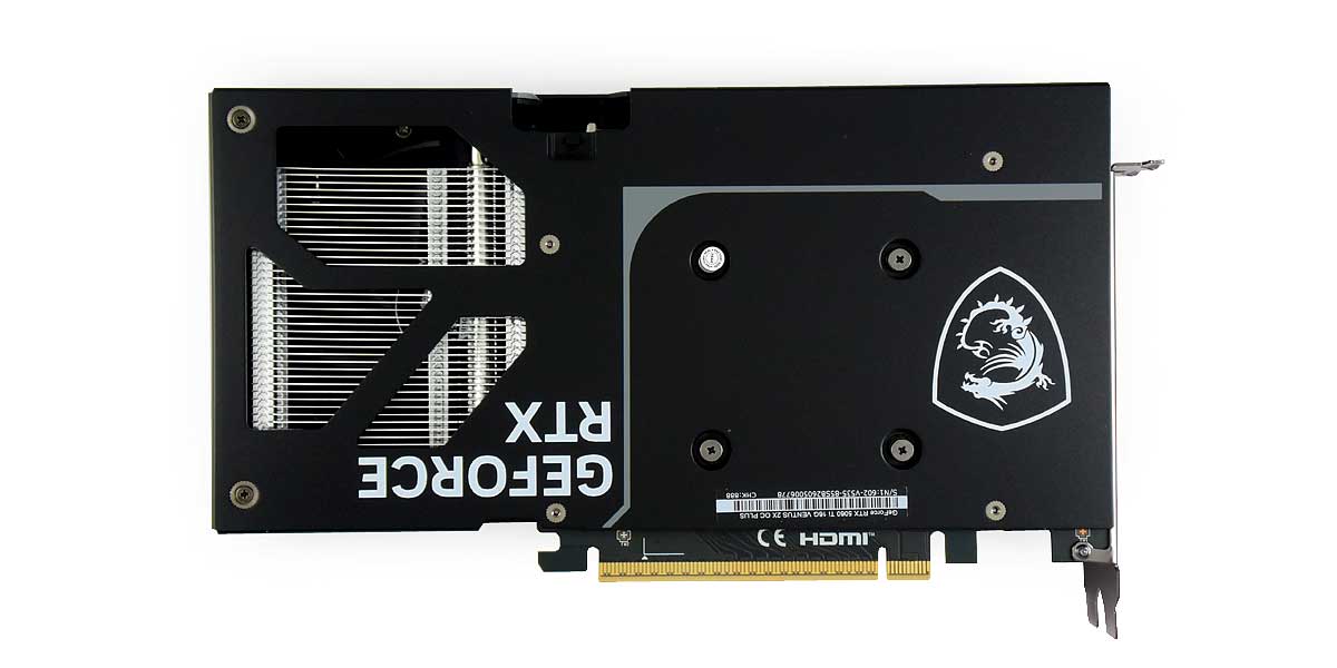 Pro zvětšení klikni MSI RTX 5060 Ti 16G VENTUS 2X OC PLUS; zadní strana