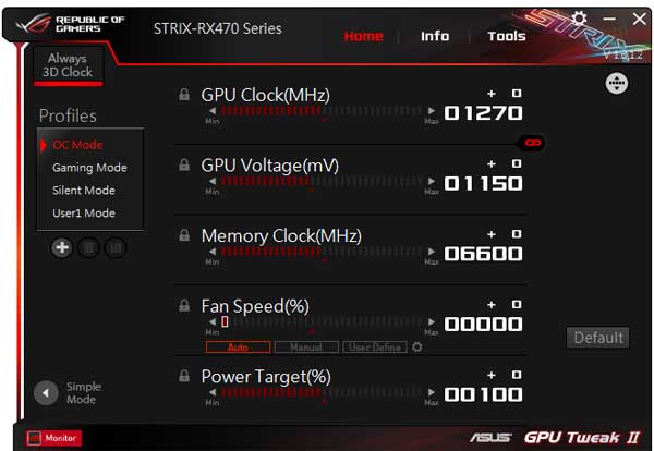 Asus Strix RX 470 O4G Gaming GPU Tweak II OC mode